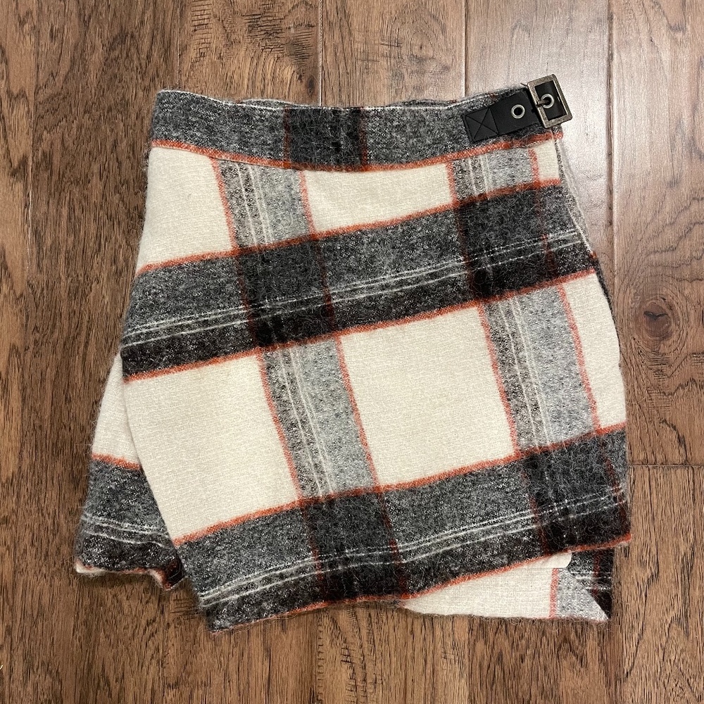 Free People Mod Buckle Plaid Wool Mini Skirt